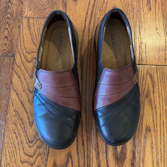 Aravon Danielle-AR Platform Womens 7 Leather Shoe Comfort Cushion Black CH6811 - Picture 3 of 14